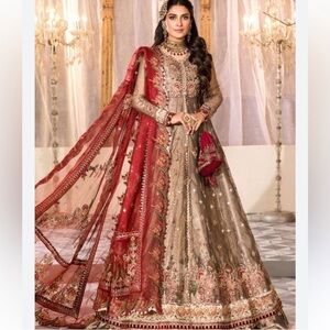 Luxurious Red and Gold Embroidered Wedding Dress